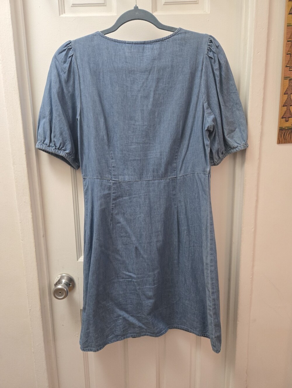GAP Blue Denim Cotton Puff Sleeve Mini Dress Short Sleeve Cottagecore Small - Picture 5 of 7